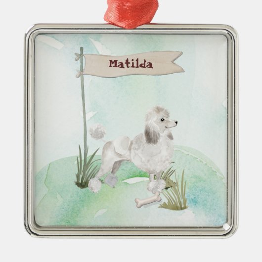 Individuelle Name White Poodle Pet Hund Ornament Aus Metall (Vorne)