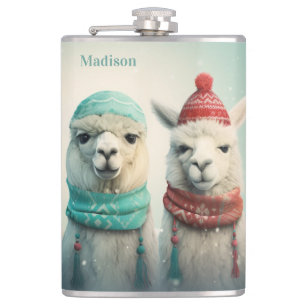 Individuelle Name Winter Llamas Flachmann