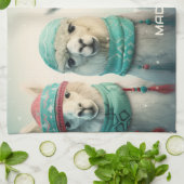 Individuelle Name Winter Llamas Geschirrtuch (Gefaltet)