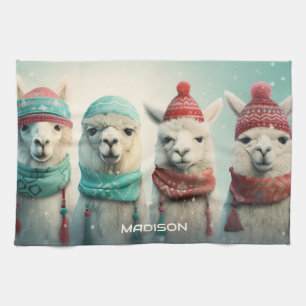 Individuelle Name Winter Llamas Geschirrtuch