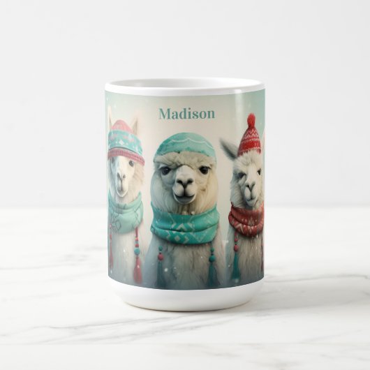 Individuelle Name Winter Llamas Kaffeetasse (Mittel)