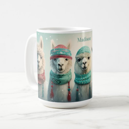 Individuelle Name Winter Llamas Kaffeetasse (Vorderseite Links)