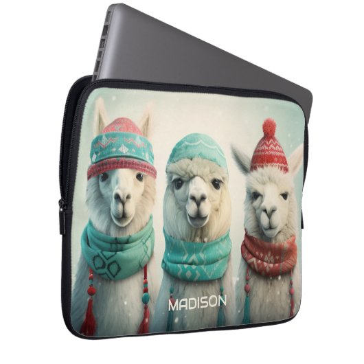 Individuelle Name Winter Llamas Laptopschutzhülle (Vorne Rechts)