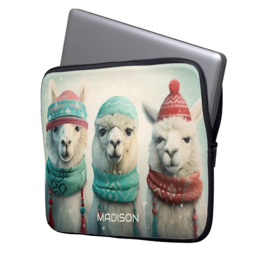 Individuelle Name Winter Llamas Laptopschutzhülle (Vorderseite Links)