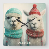 Individuelle Name Winter Llamas Quadratische Wanduhr (Vorderseite)