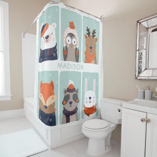 Individuelle Name Winter Tiere Duschvorhang (Beispiel)