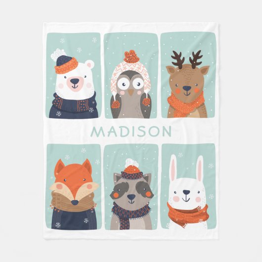 Individuelle Name Winter Tiere Fleece Decke (Vorderseite)