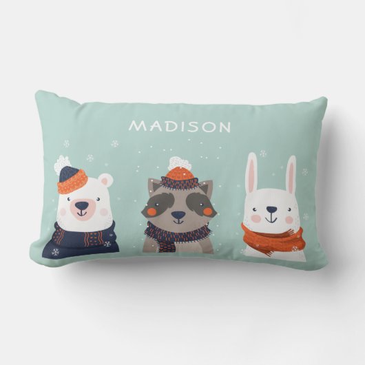 Individuelle Name Winter Tiere werfen Kissen (Vorderseite)