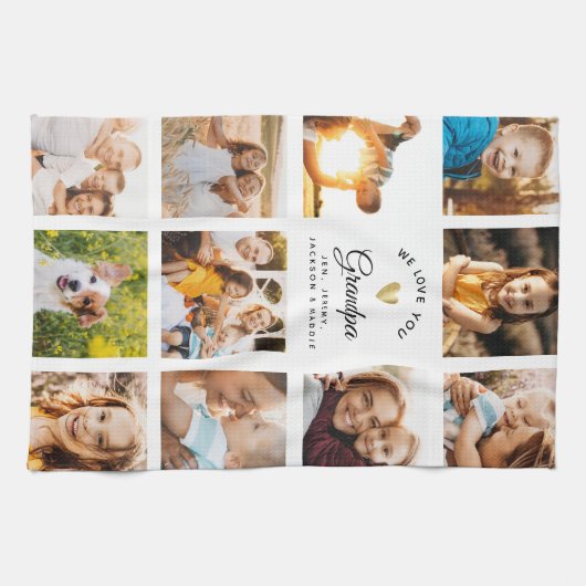 Individuelle Name Wir Liebe Sie Opa Modernes Foto Geschirrtuch (Horizontal)