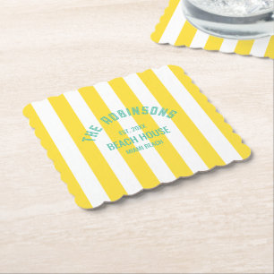 Individuelle Name Yellow Cabana Strip Untersetzer