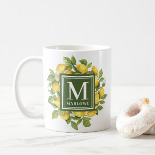 Individuelle Name Yellow Citrus Lemon Monogramm Kaffeetasse