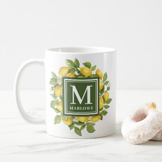 Individuelle Name Yellow Citrus Lemon Monogramm Kaffeetasse (Mit Donut)