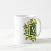 Individuelle Name Yellow Citrus Lemon Monogramm Kaffeetasse (VorderseiteRechts)