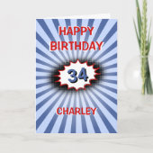 Individuelle Name-Zeitalter blauer Retro-Geburtsta Karte (Vorderseite)