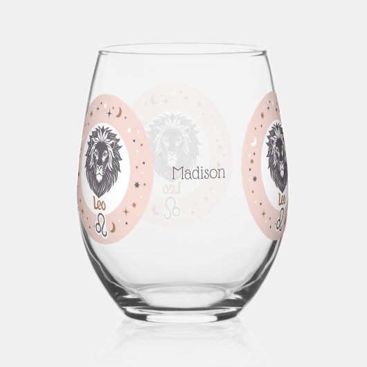 Individuelle Name Zodiac Sign Leo Weinglas Ohne Stiel (Vorderseite)