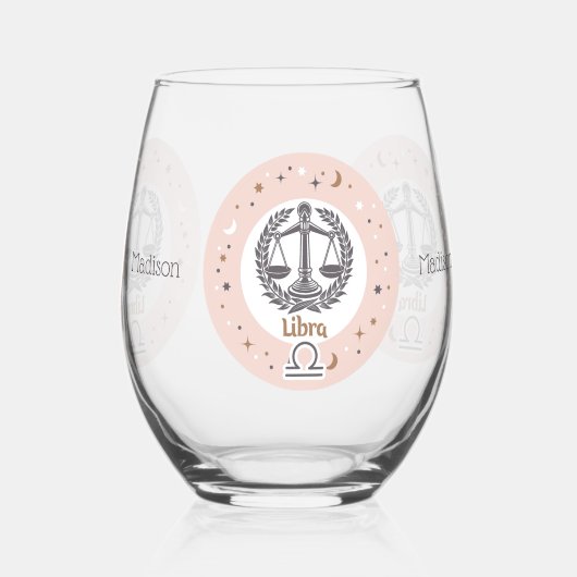 Individuelle Name Zodiac Sign Libra Weinglas Ohne Stiel (Rückseite)