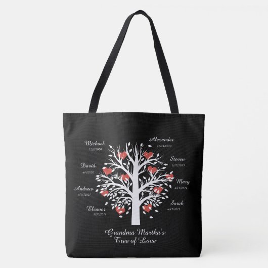 Individuelle Namen/Daten des Großmutter-Baums Tasche (Vorderseite)