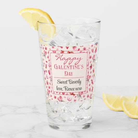 Individuelle Namen, Girly Galentine Day Pint Glass Glas (Vorderseite Ice)