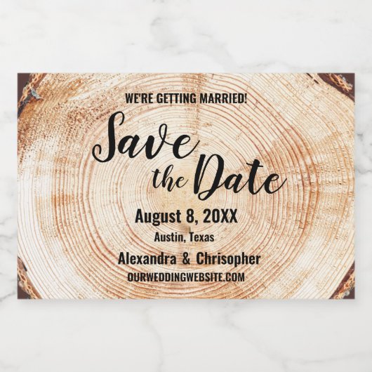 Individuelle Namen mit Holzschnitt Hochzeit Datum Schaumweinetikett (Einzelnes Label)