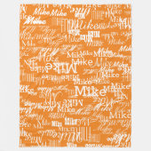 Individuelle Namen Muster auf orangefarbenen Farbe Fleecedecke (Vorderseite)