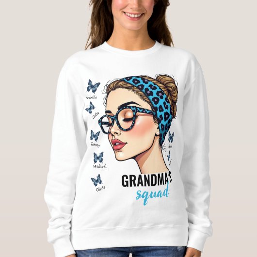 Individuelle Namen von Messy Bun und Butterflies Sweatshirt (Vorderseite)
