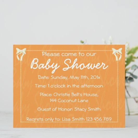 Individuelle Orange Baby Dusche Einladung (Stehend Vorderseite)
