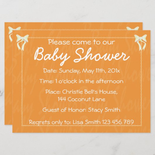 Individuelle Orange Baby Dusche Einladung (Vorne/Hinten)