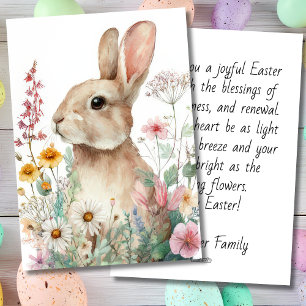 Individuelle Osterkarte mit Blumen und Osterhasen Feiertagskarte
