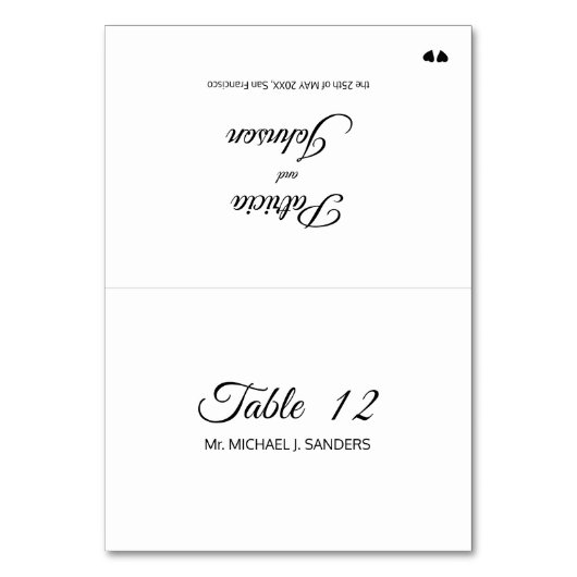 Individuelle Platzkarte für den einzelnen Gastname Tischnummer (Vorderseite)