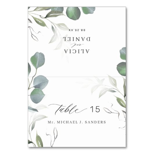 Individuelle Platzkarte für den einzelnen Gastname Tischnummer (Vorderseite)