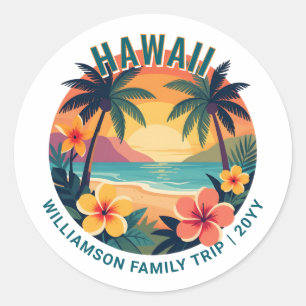 Individuelle Retro-Hawaii-Tropen-Urlaubs-Familienr Runder Aufkleber
