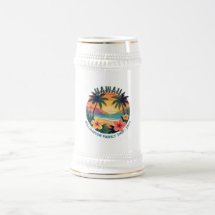 Individuelle Retro-Hawaii-Tropenferien-Familienrei Bierglas
