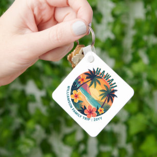 Individuelle Retro-Hawaii-Tropenferien-Familienrei Schlüsselanhänger
