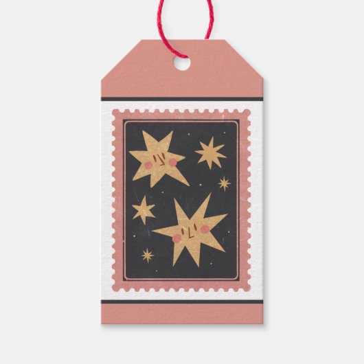 Individuelle Retro Paper Briefmarke Starry Holiday Geschenkanhänger (Vorderseite)