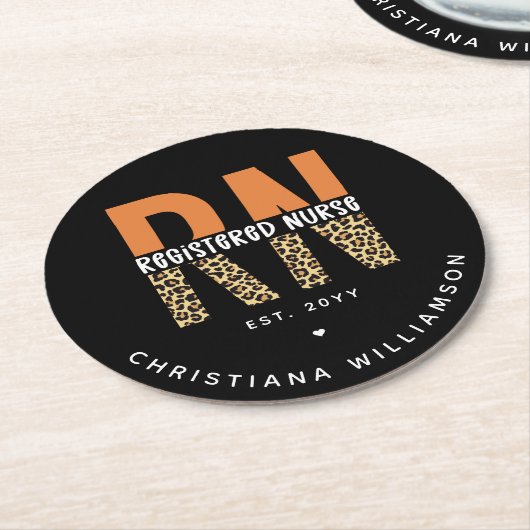 Individuelle RN-Registrierung für Leopardenleopard Runder Pappuntersetzer (Angewinkelt)