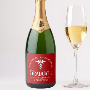 Individuelle rote medizinische Abschlussfeier der  Schaumweinetikett