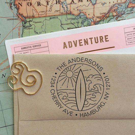 Individuelle Rücksendeadresse Surf Board Wave Surf Permastempel