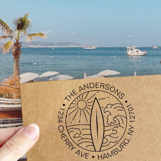 Individuelle Rücksendeadresse Surf Board Wave Surf Permastempel