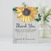 Individuelle Rustikale Chic Sonnenblumen Barnholz Dankeskarte (Stehend Vorderseite)