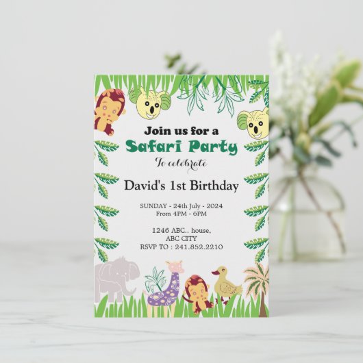Individuelle Safari Geburtstagsparty Einladung (Stehend Vorderseite)