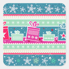 Individuelle Schneeflocken und Geschenke Quadratischer Aufkleber