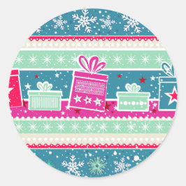 Individuelle Schneeflocken und Geschenke Runder Aufkleber