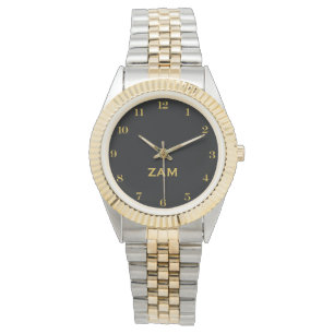 Individuelle schwarze monogrammierte Gold-Silber-T Armbanduhr