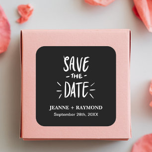 Individuelle schwarze Typografie Hochzeit "Save th Quadratischer Aufkleber