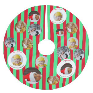 Individuelle Weihnachtsfeier mit vier Fotos 🎄 Wei Polyester Weihnachtsbaumdecke
