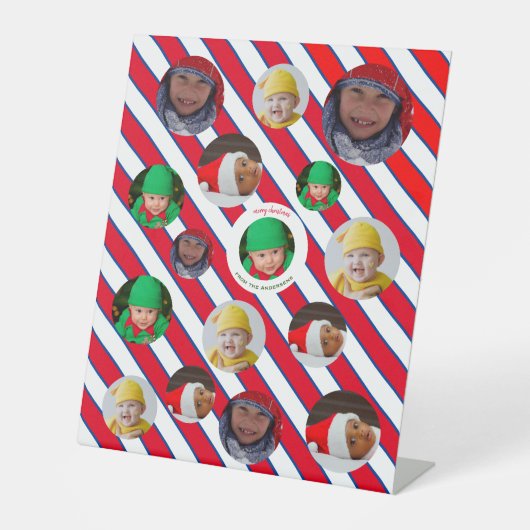 Individuelle Weihnachtsfeier mit vier Fotos 🎄 Wei Sockelschild (Vorderseite)