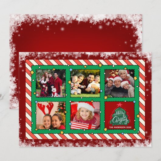 Individuelle Weihnachtskarte mit fünf Fotos Feiertagskarte (Vorne/Hinten)
