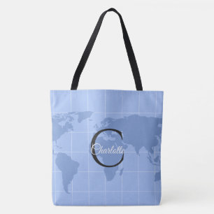 Individuelle Weltkarte mit Monogramm und Namen in  Tasche
