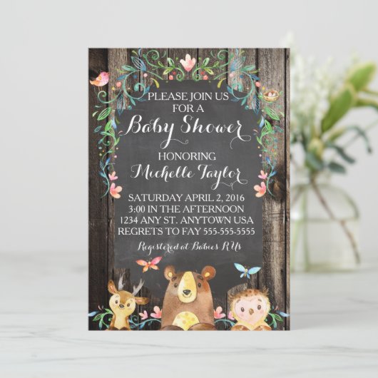 Individuelle Wohn-Tiere Baby-Dusche Einladung (Stehend Vorderseite)