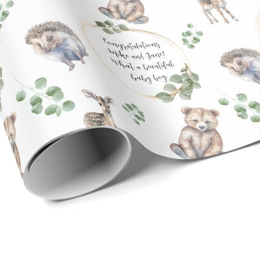 Individuelle Woodland Forest Animal Baby Dusche Geschenkpapier (Rolleneckpunkt)